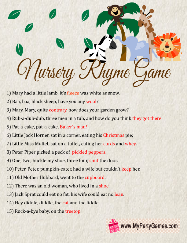 Baby Shower Nursery Rhymes Game Answers