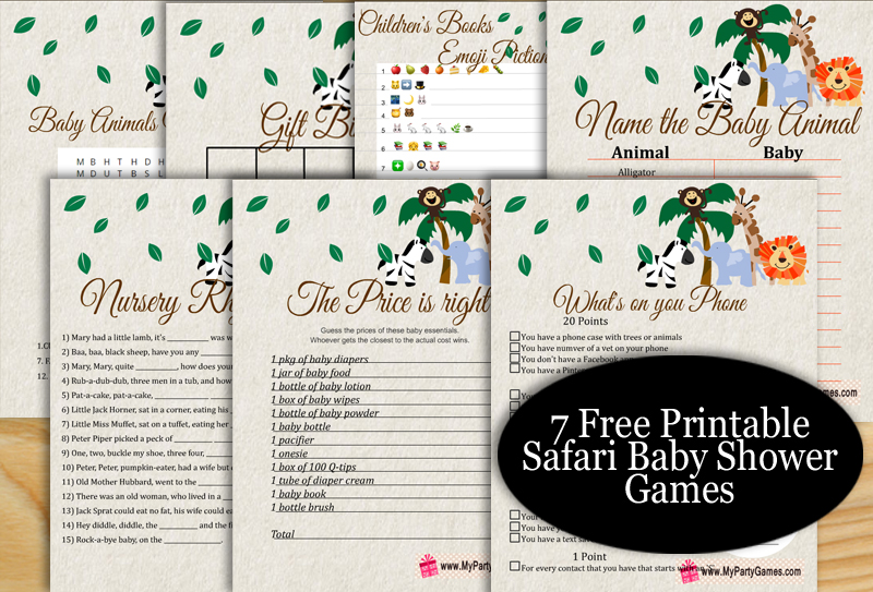 Free Printable Safari Baby Shower Games (Bundle)