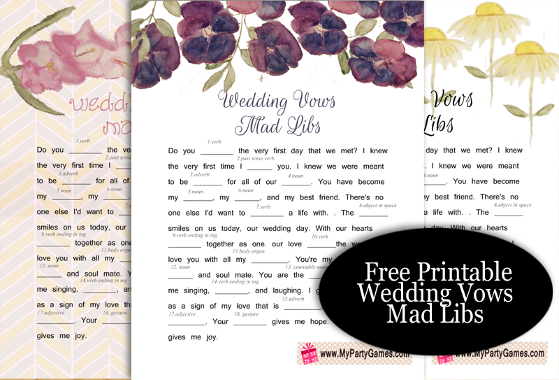 Free Printable Wedding Vows Mad Libs for Bridal Shower