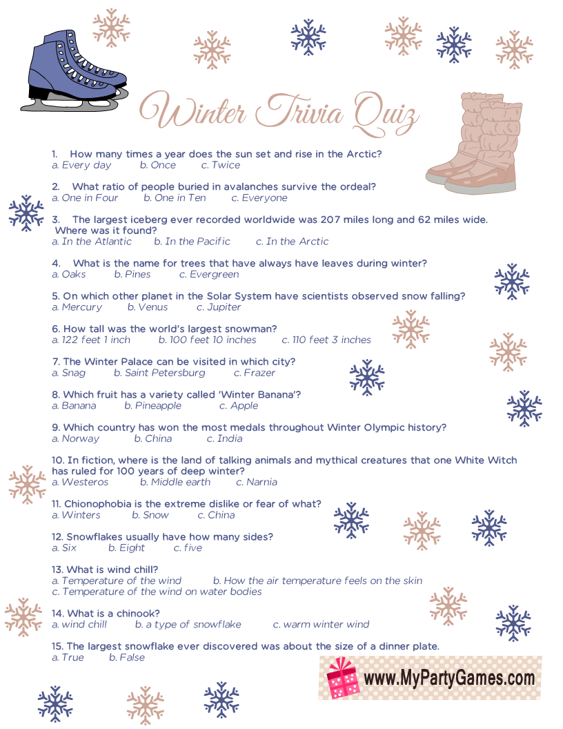 Winter Trivia Game Think Fast Game Winter (Download Now) 