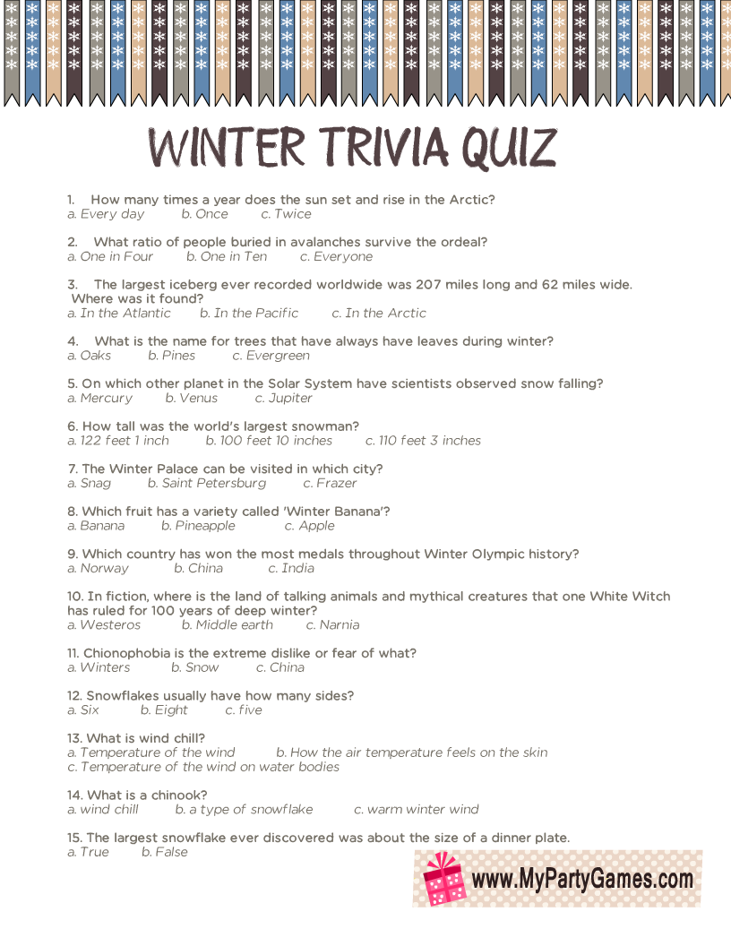 Winter Trivia Game Think Fast Game Winter (Download Now) 