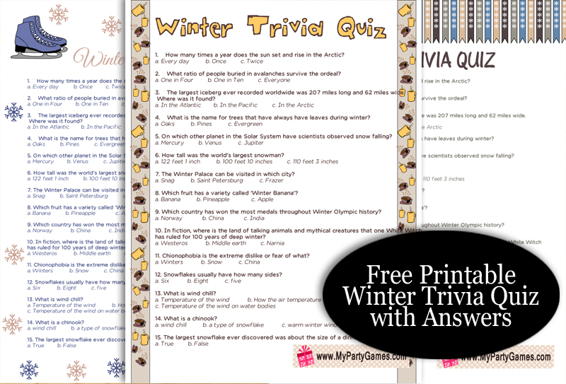 Free Printable Trivia Quizzes