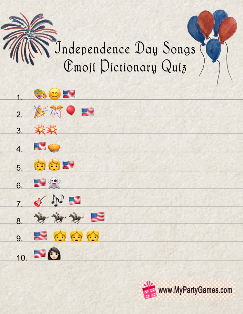 Free Printable Patriotic Songs Emoji Pictionary Quiz