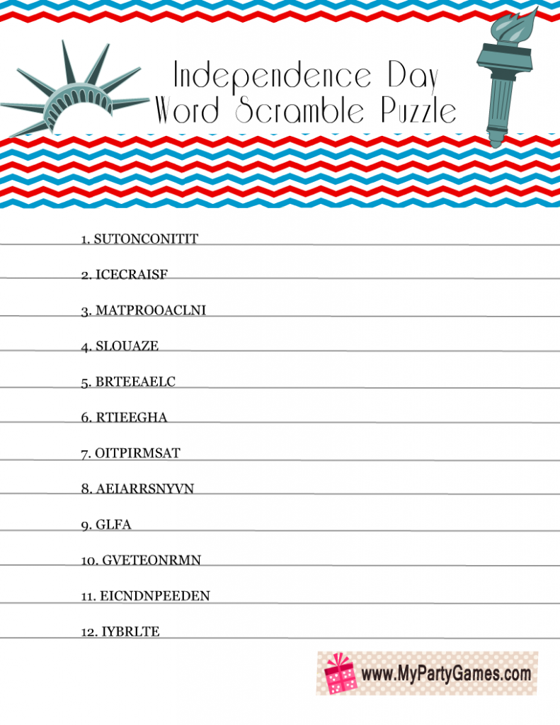 Free Printable 4th of July Word Scramble Puzzle