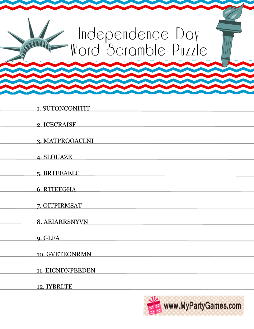 Free Printable 4th Of July Word Scramble Puzzle