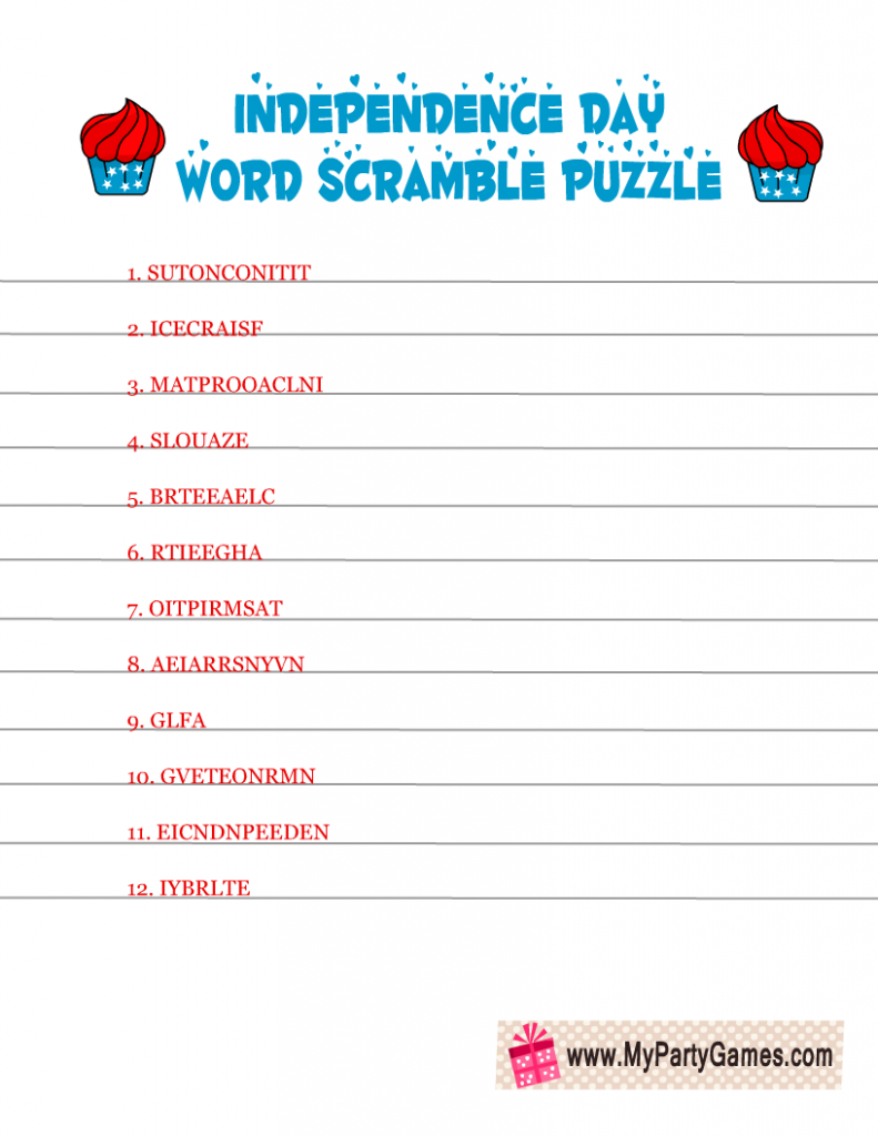  Independence Day Word Scramble Puzzle Printable