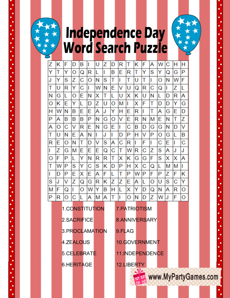 Free Printable 4th of July Word Search Puzzle