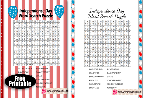8 Free Printable 4th of July Word Search Puzzles