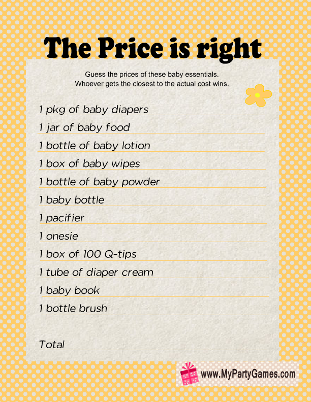 Printable The Price Is Right Bridal Shower Party Game Card Instant Download