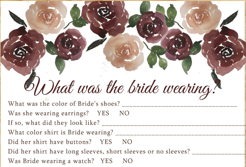 Free Printable What was the Bride Wearing? Game