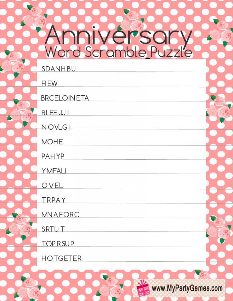 Printable Anniversary Word Scramble