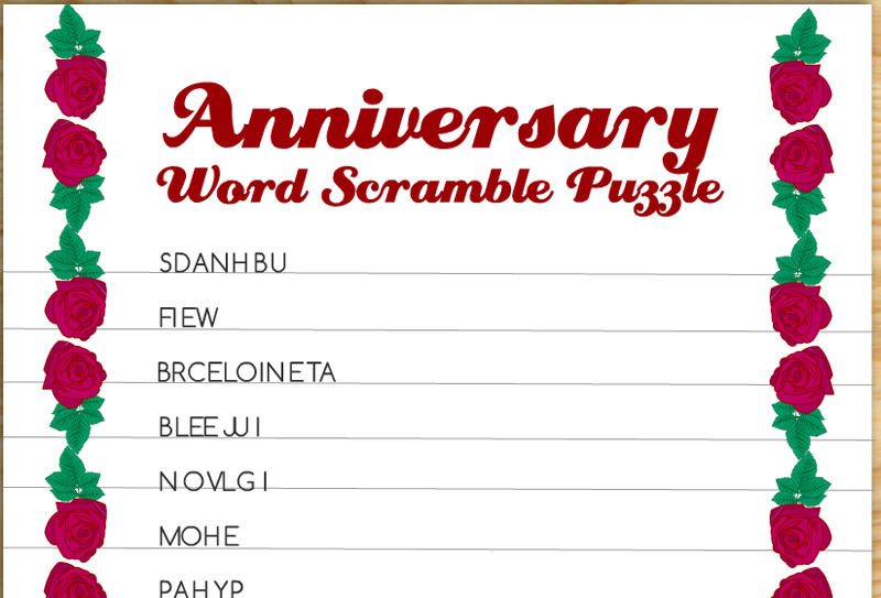 Free Printable Anniversary Word Scramble Puzzle