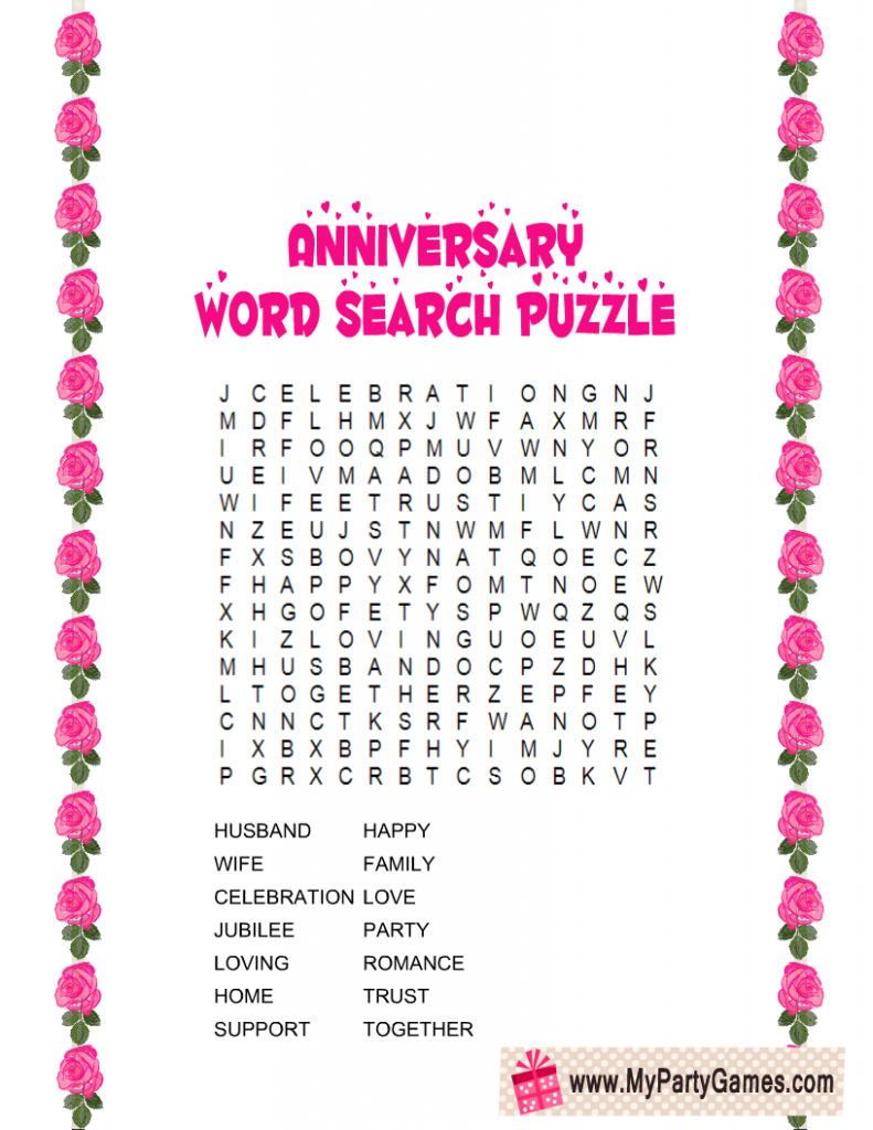 Anniversary Word Search Puzzle