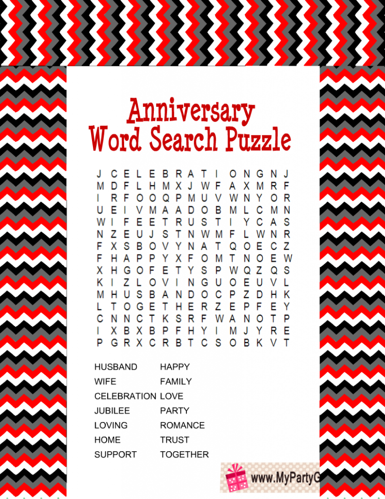 Anniversary Word Search Puzzle