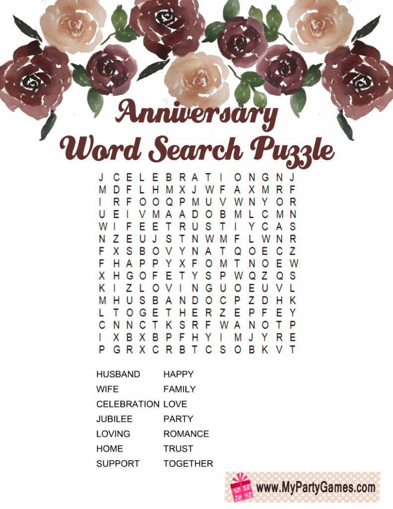 Free Printable Anniversary Word Search Puzzle