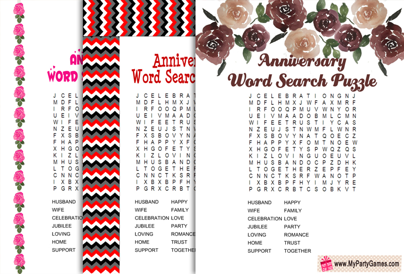 Free Printable Anniversary Word Search Puzzle