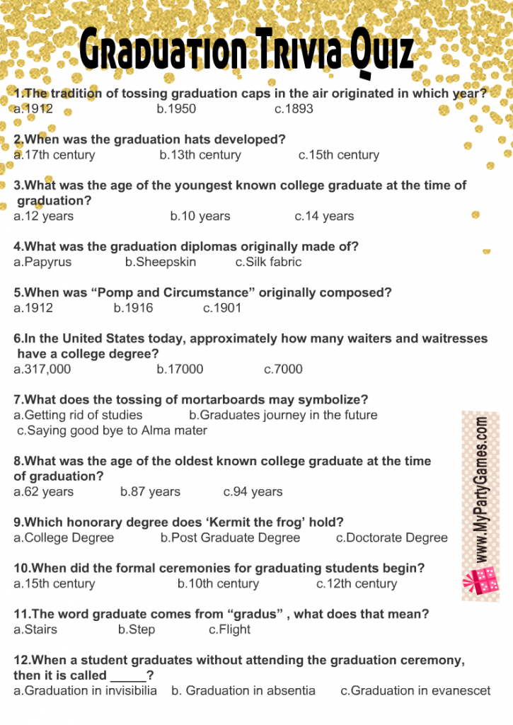 Graduation Trivia Quiz Free Printable