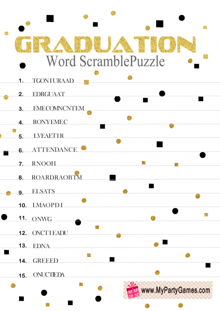 Free Printable Graduation Word Scramble Puzzle