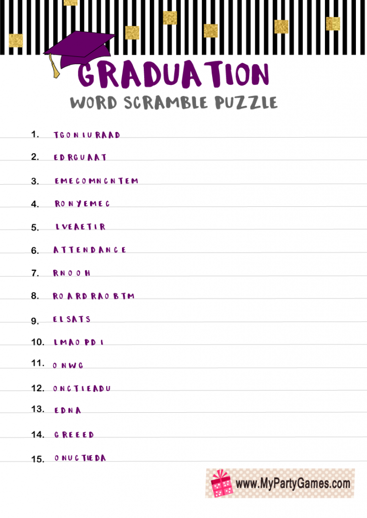 Graduation Word Scramble Puzzle Printable