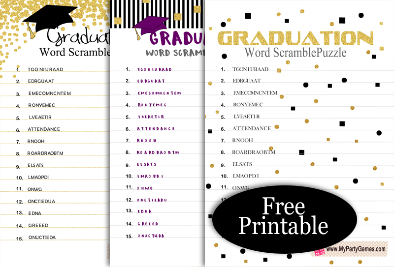 Free Printable Graduation Word Scramble Puzzle