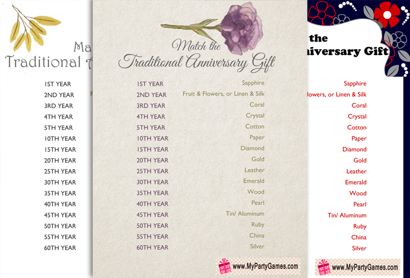 Match the Traditional Anniversary Gift, Free Printable Game