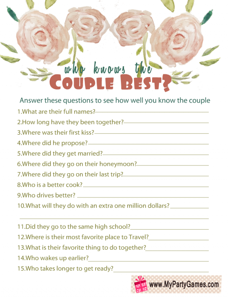 Free Printable Who Knows The Couple Best Anniversary Game