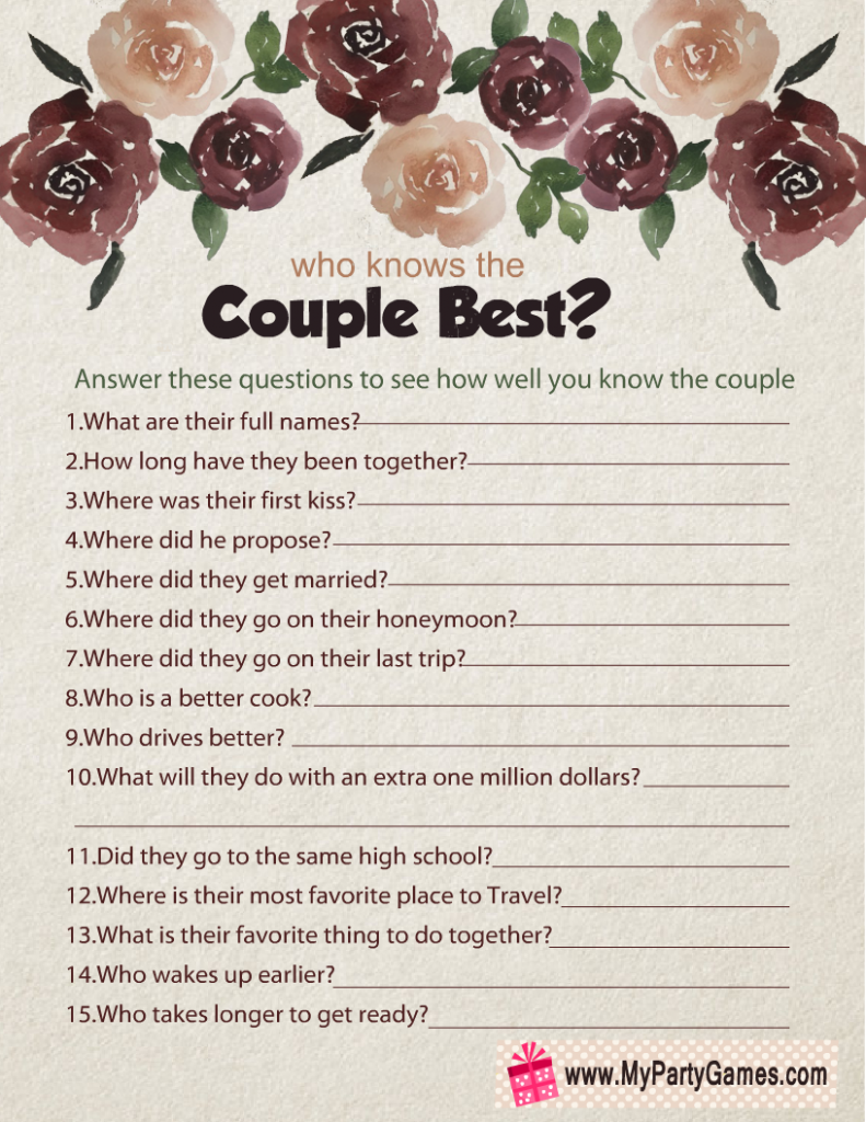 Free Printable Who Knows the Couple Best? 