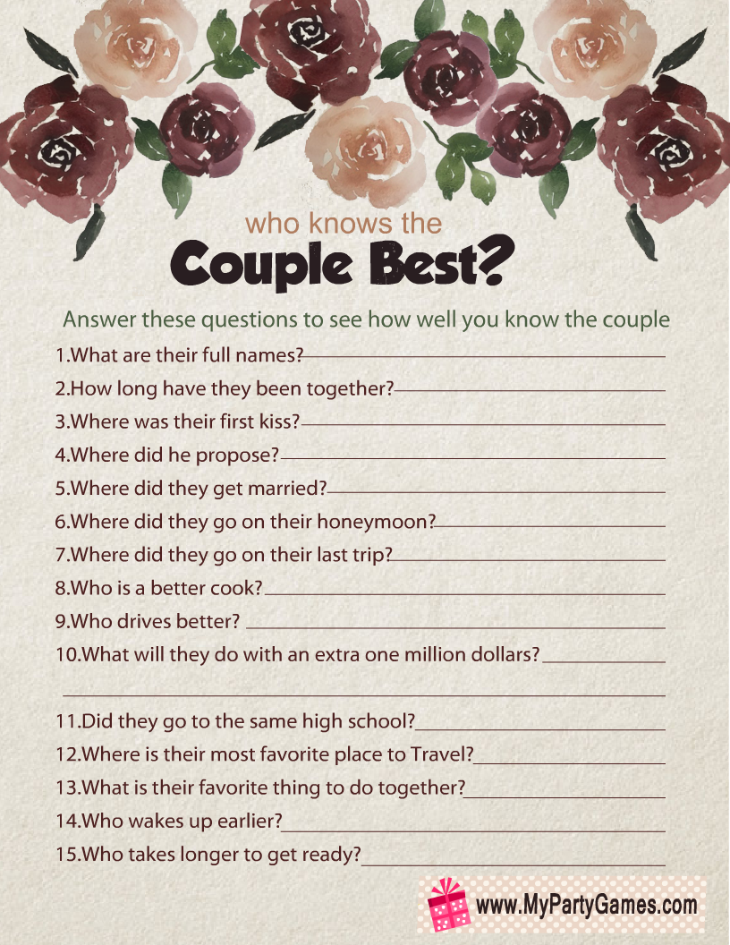 Free Printable Who Knows the Couple Best? Anniversary Game