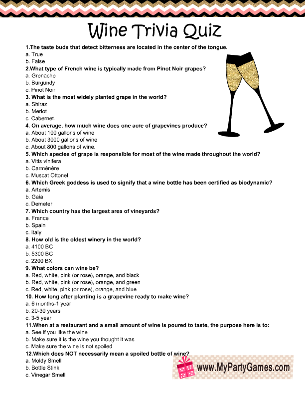 Wine Trivia Quiz Printable