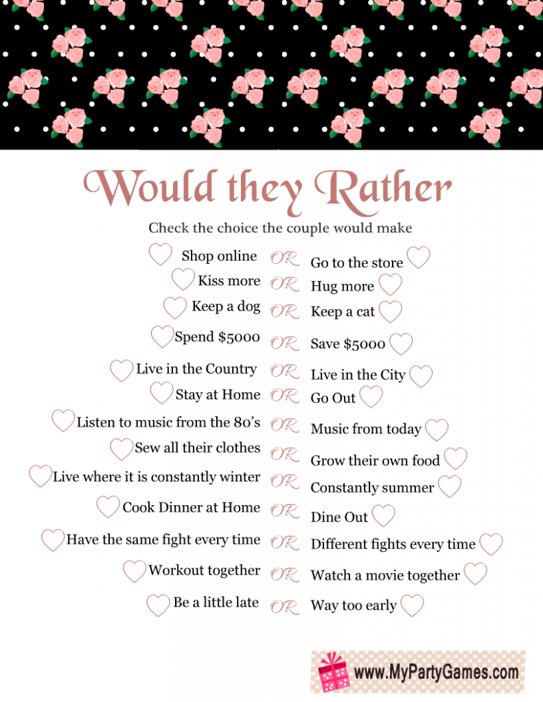 Would they Rather? Free Printable