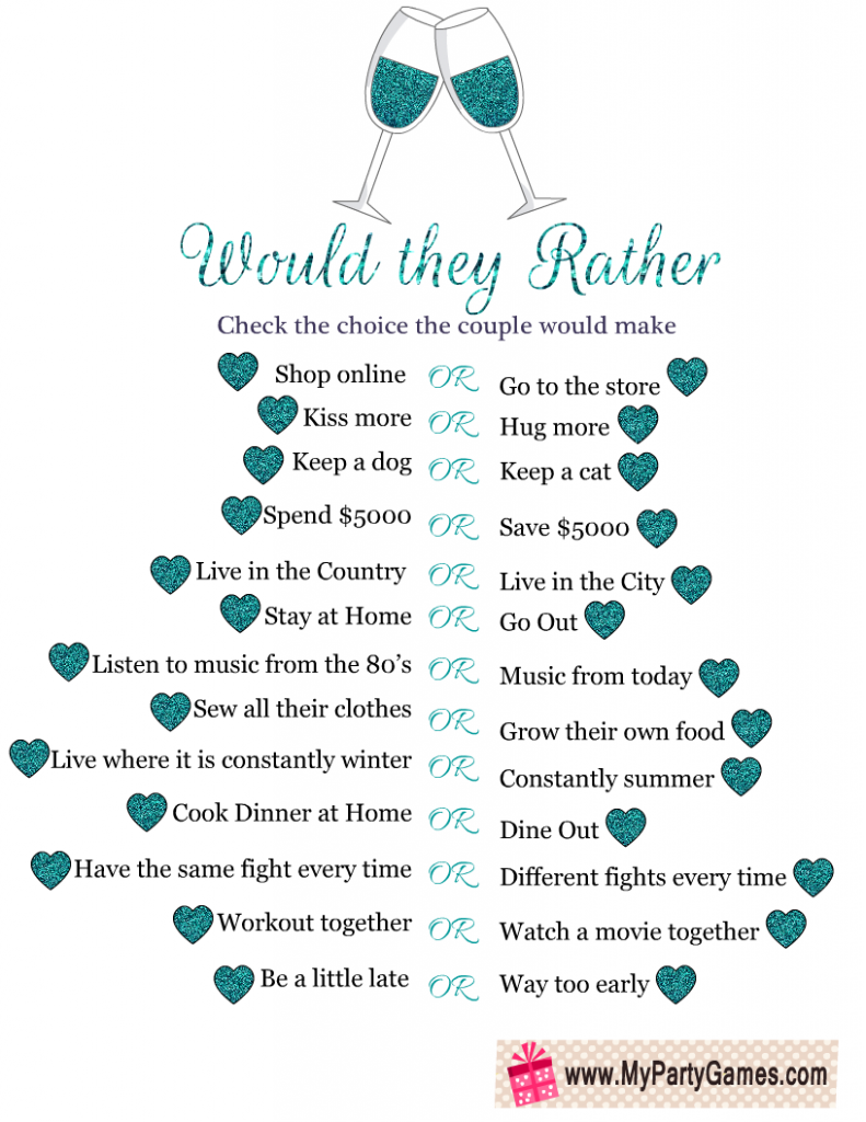 Would they Rather? Free Printable Anniversary Party Game