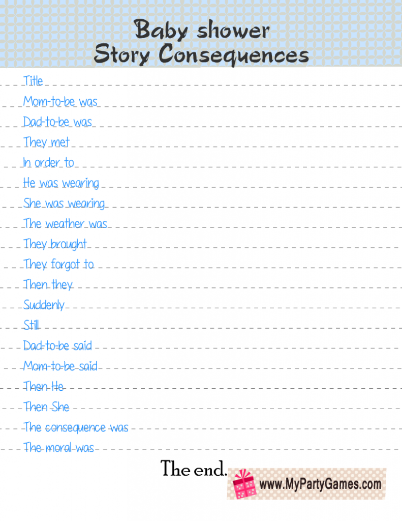 Baby Shower Story Consequences Game Printable