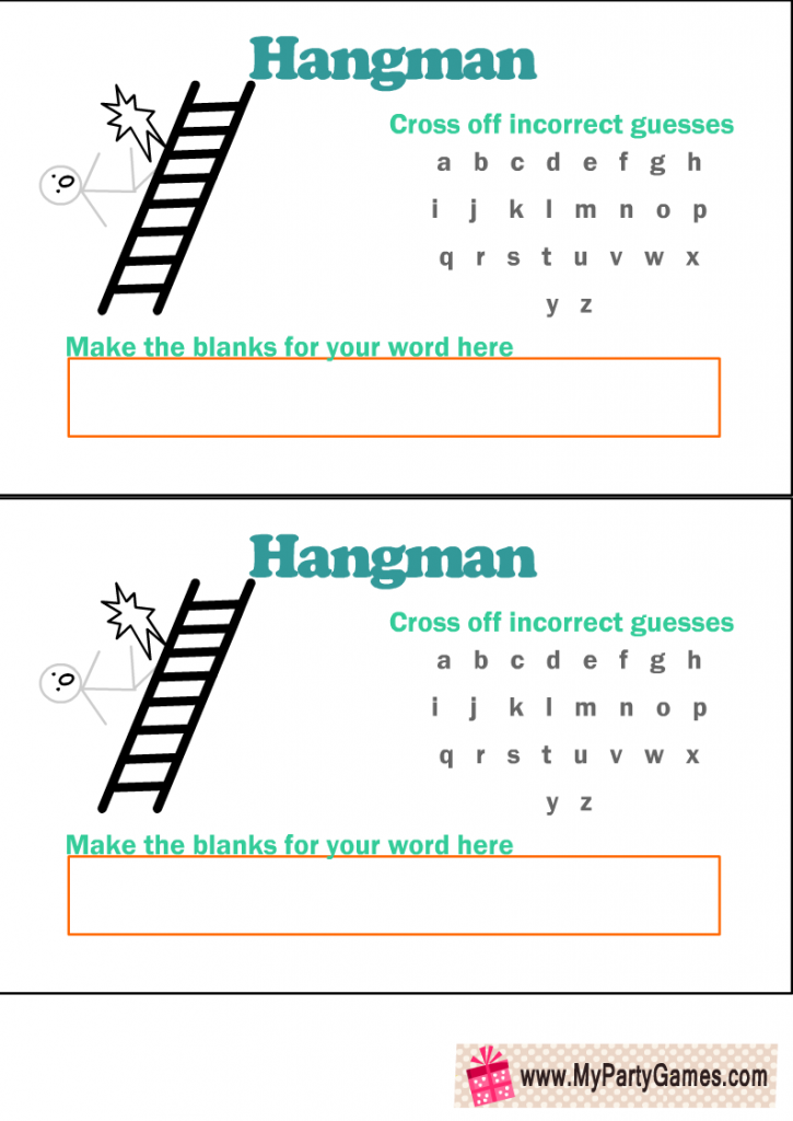 Free Printable Hangman Game Template with Man Falling from Ladder