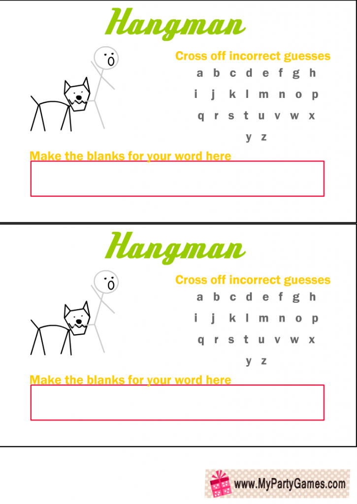 Hangman Game Printable with Man bitten by A dog