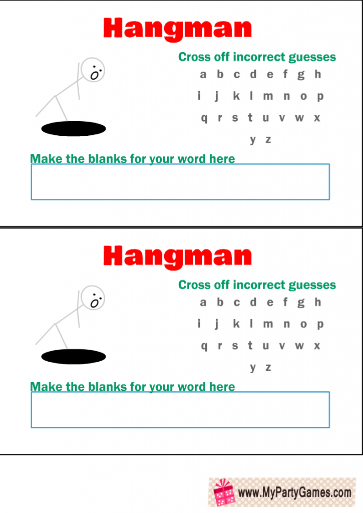 Hangman Game Template with Man Falling in a Pit