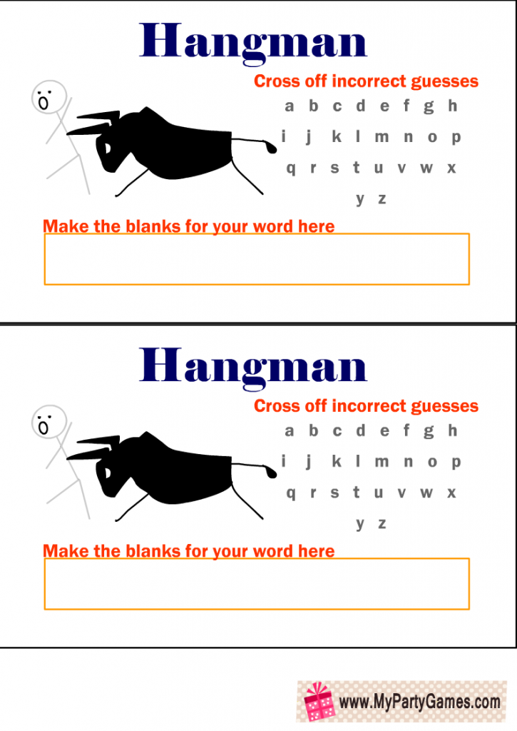 Free Printable Hangman Game with Man and a Bull