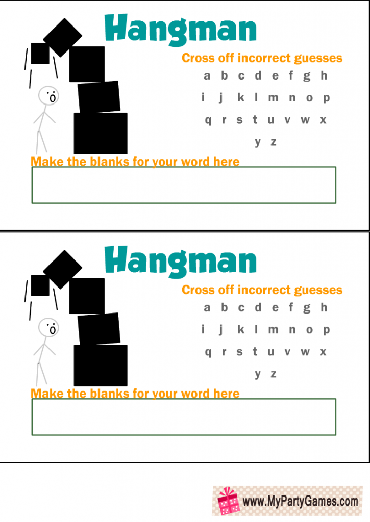 Free Printable Hangman Game with Falling Boxes