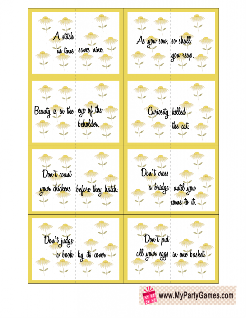 Free Printable Split Proverbs Ice-breaker Game