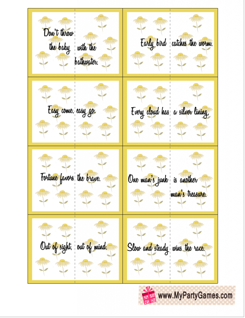 Free Printable Split Proverbs Ice-breaker Game