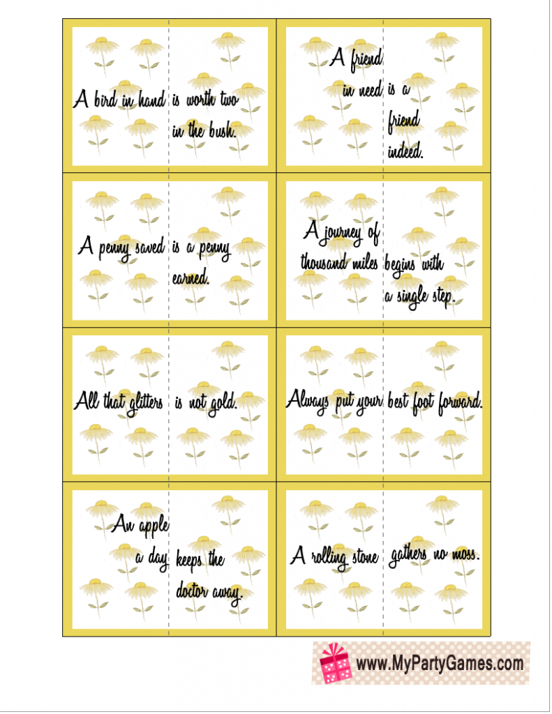 Free Printable Split Proverbs Ice-breaker Game