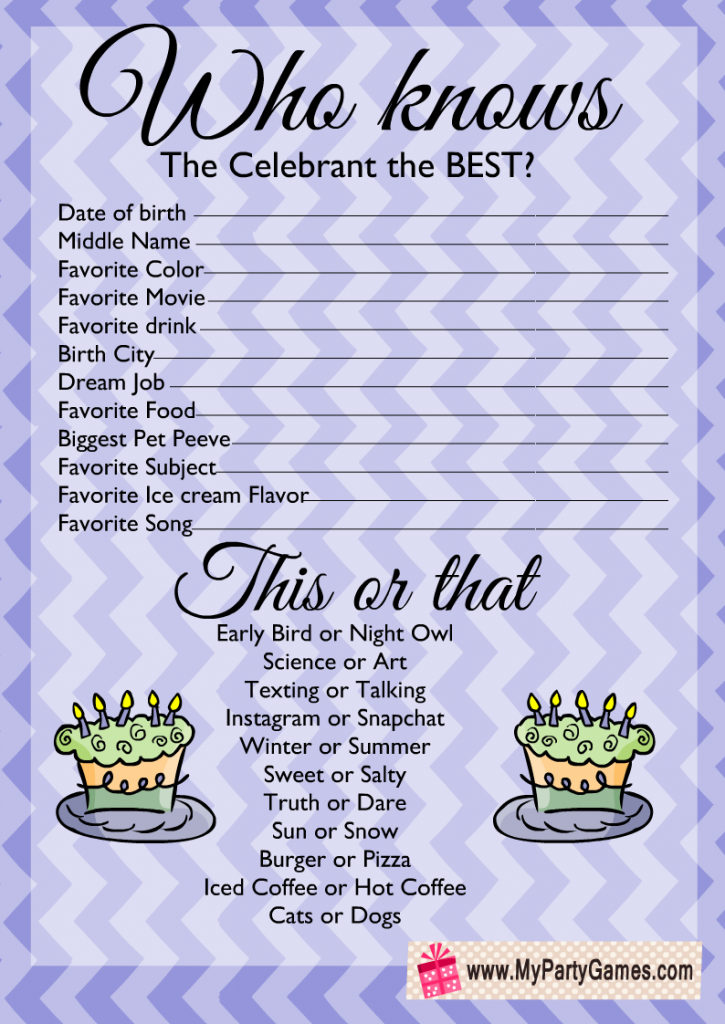 Free Printable Who knows the Celebrant the Best?