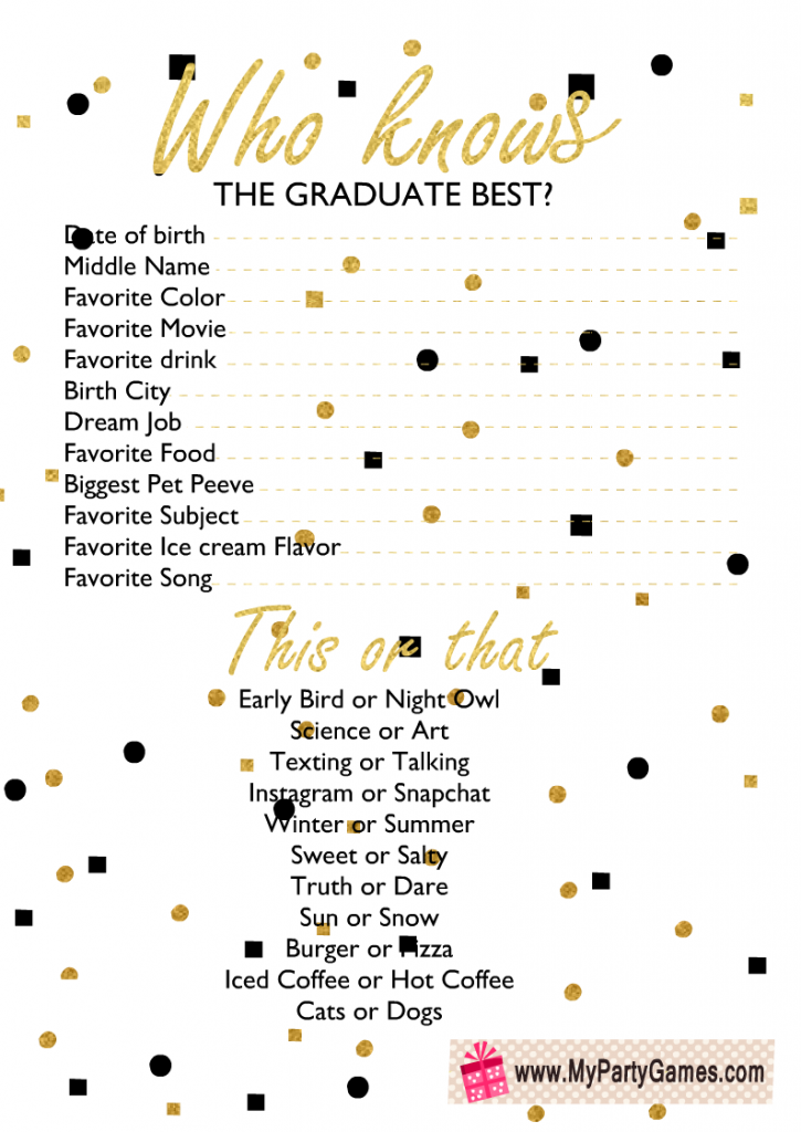 Who Knows the Graduate Best? Game Printable 