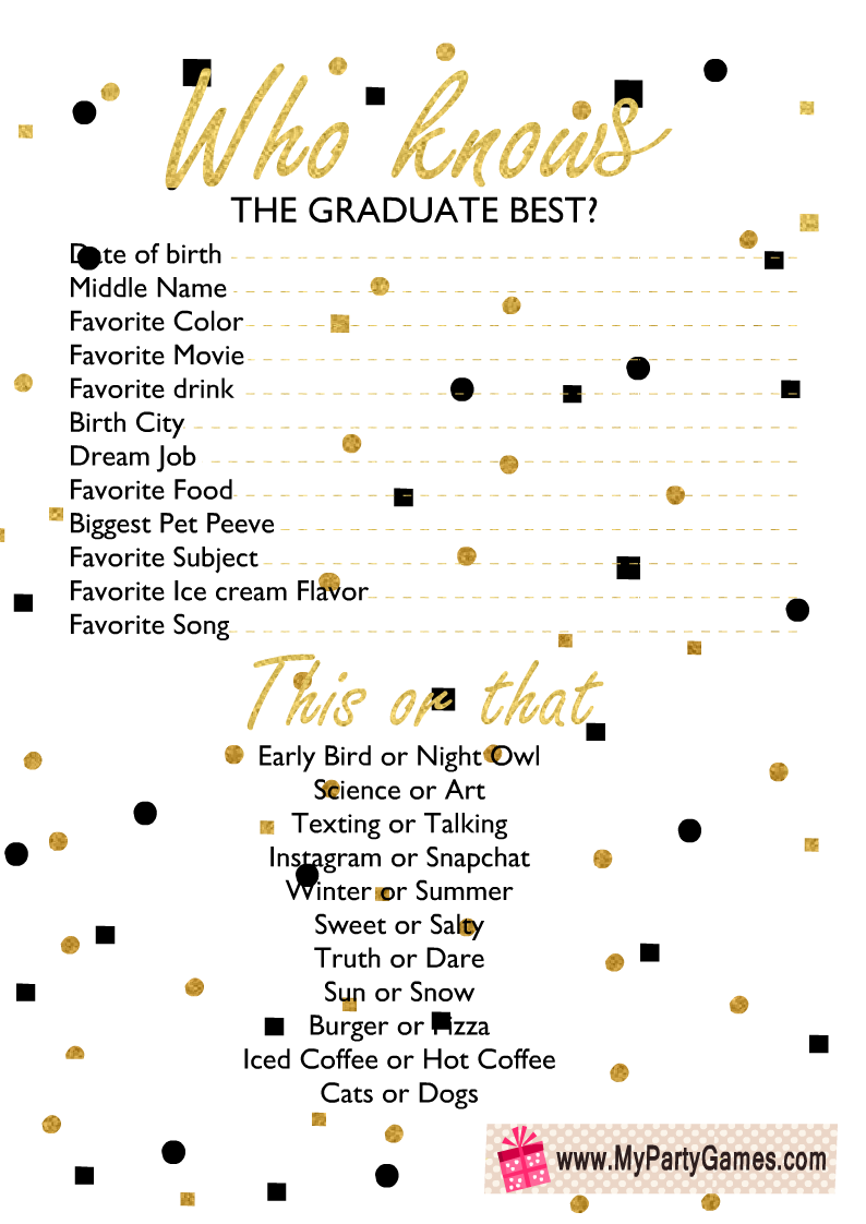 Free Printable Who Knows The Graduate Best Game