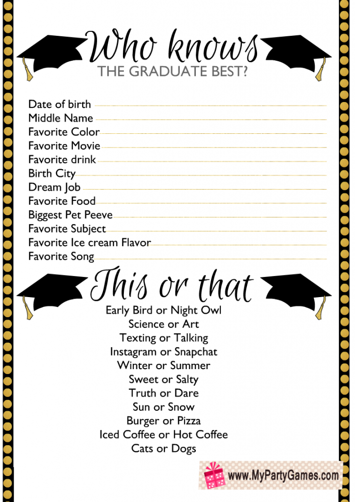 Free Printable Who Knows the Graduate Best? Game