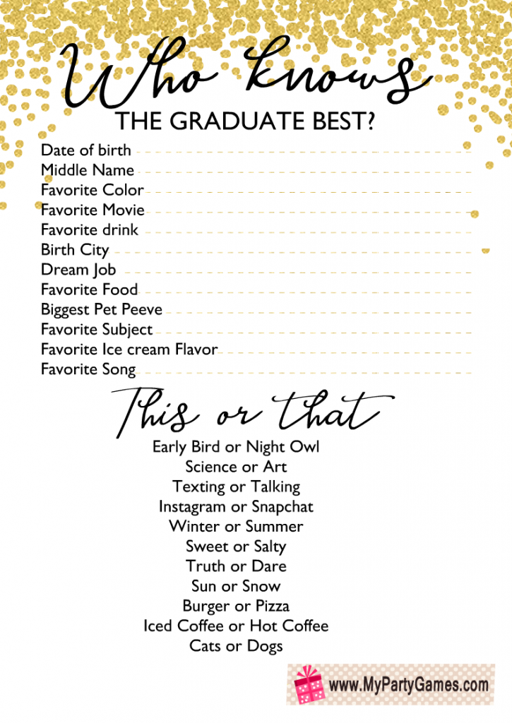 Free Printable Who Knows the Graduate Best? Game