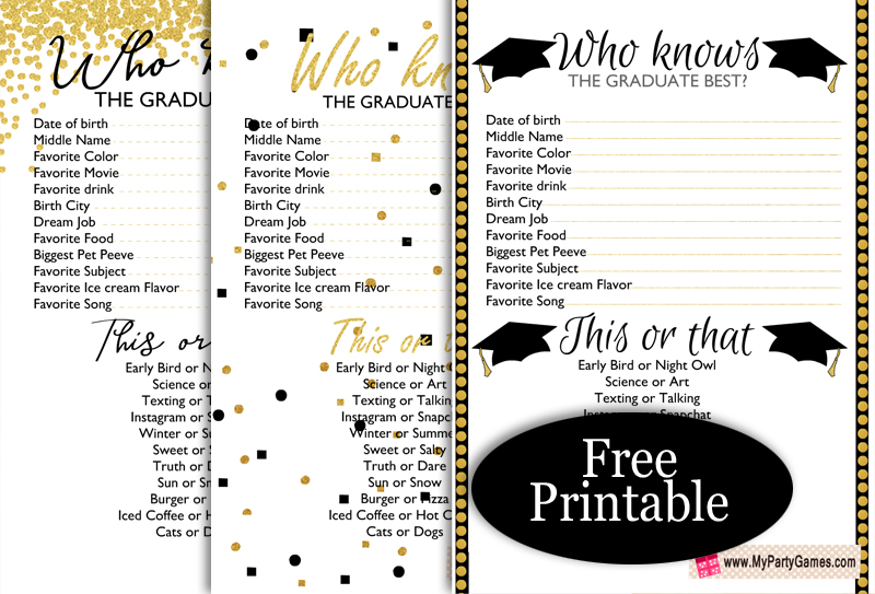 Free Printable Who Knows the Graduate Best? Game