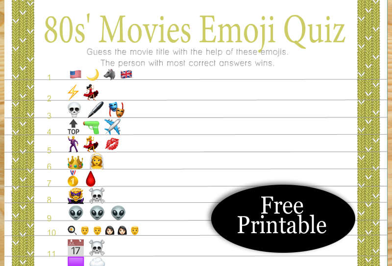 Free Printable 80s' Movies Emoji Quiz
