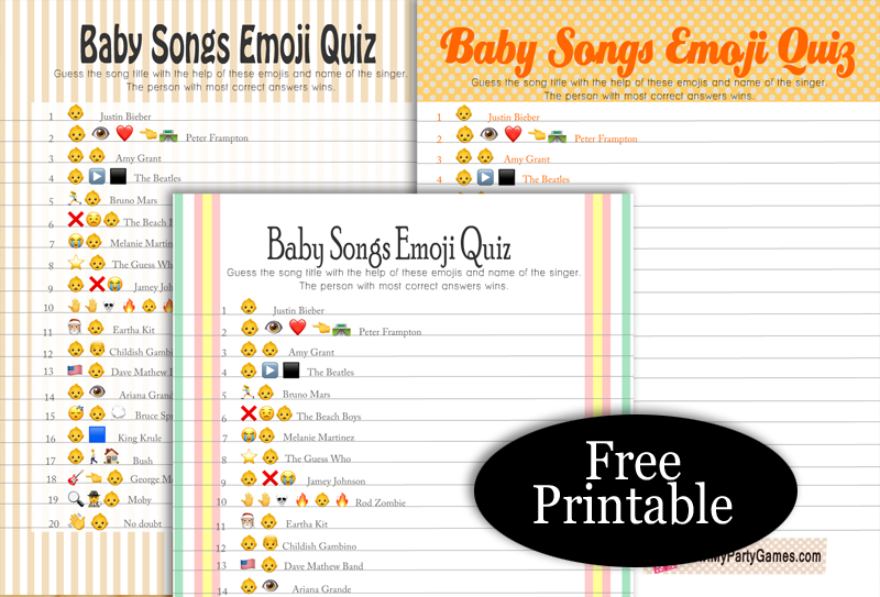 Free Printable Baby Songs Emoji Quiz