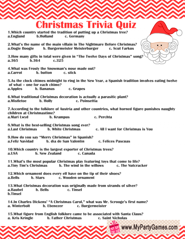 Free Christmas Trivia Printable Printable World Holiday