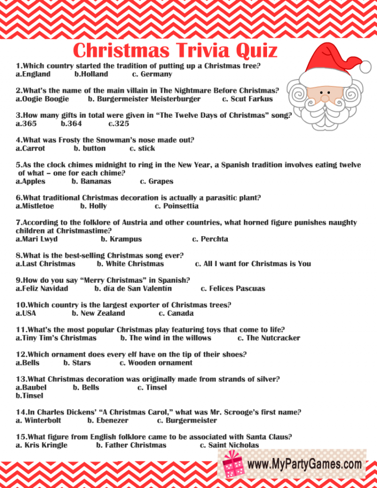 Free Christmas Trivia Printable - Printable World Holiday